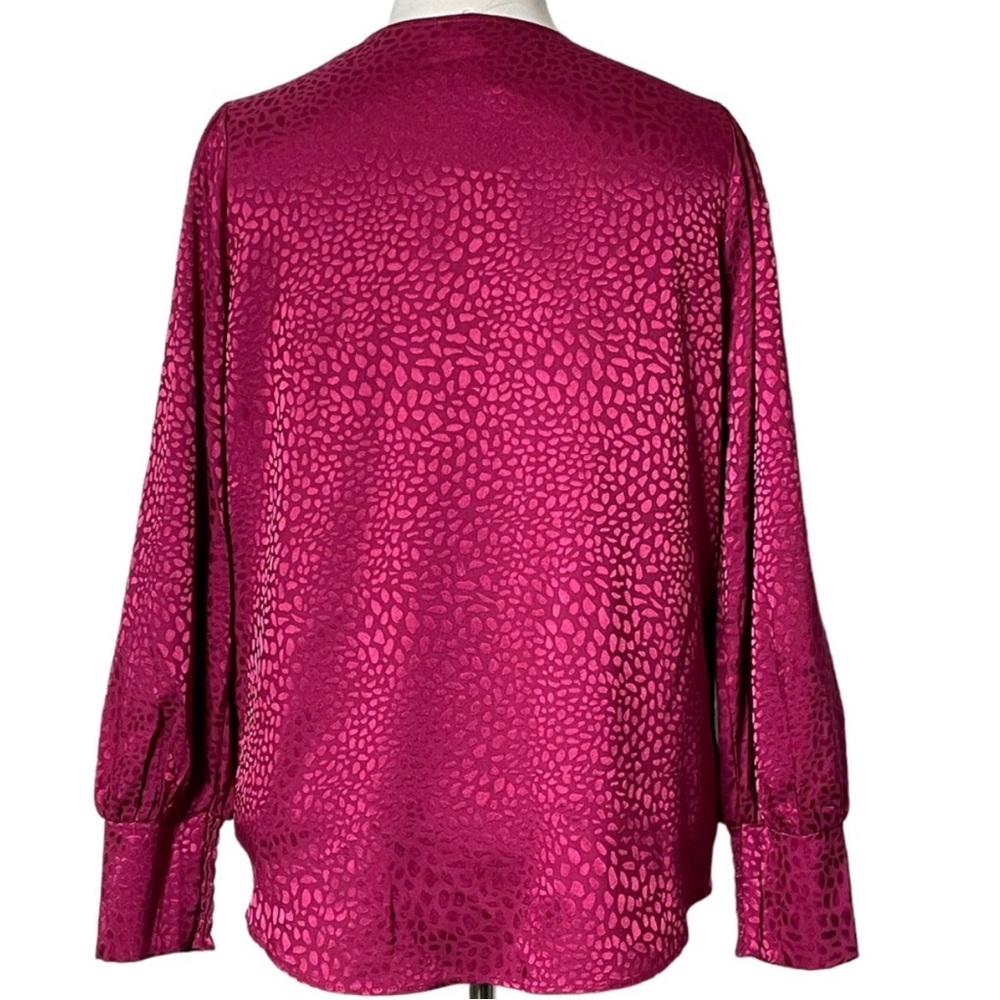 Chenault  Fuchsia Long Sleeve Wrap Blouse Size L - Picture 3 of 13